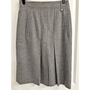 Chloe Women Size 38/US 8 Gray Pleated Knee Length Skirt Double Slit Virgin Wool